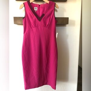 Anne Klein|Pink barbiecore feminine midi dress with mesh border, NWT•••Feminine